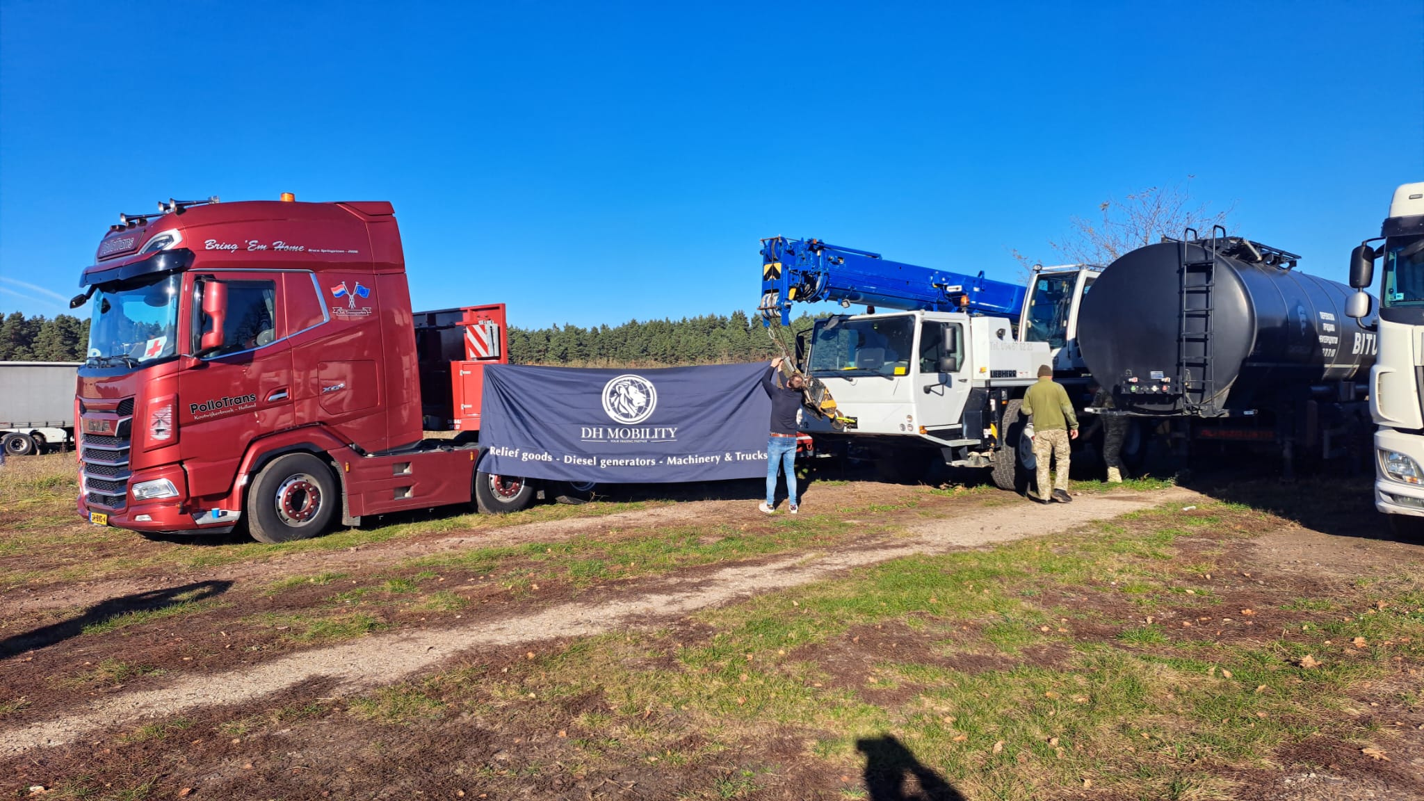 Mobile cranes ready for transport